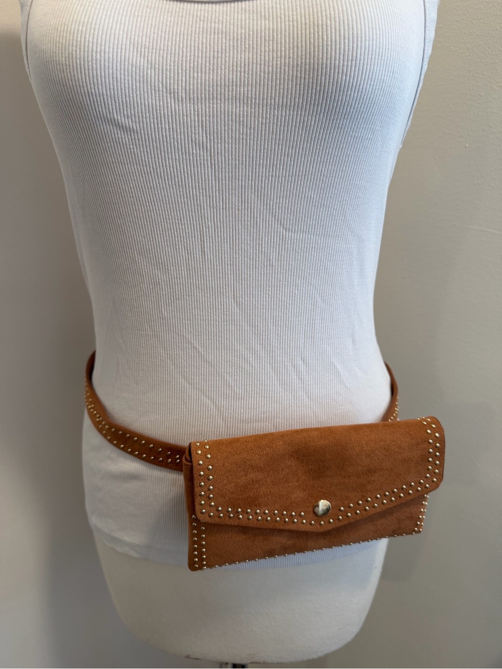 Brown Faux Suede Studded Belt Bag - O/S - NEW